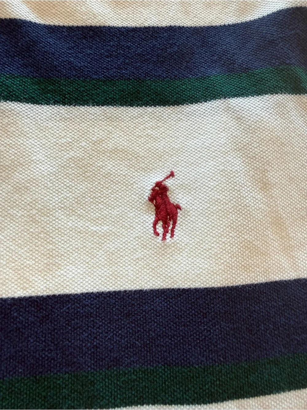 Ralph Lauren White Polo with Navy & Green Stripes Vintage